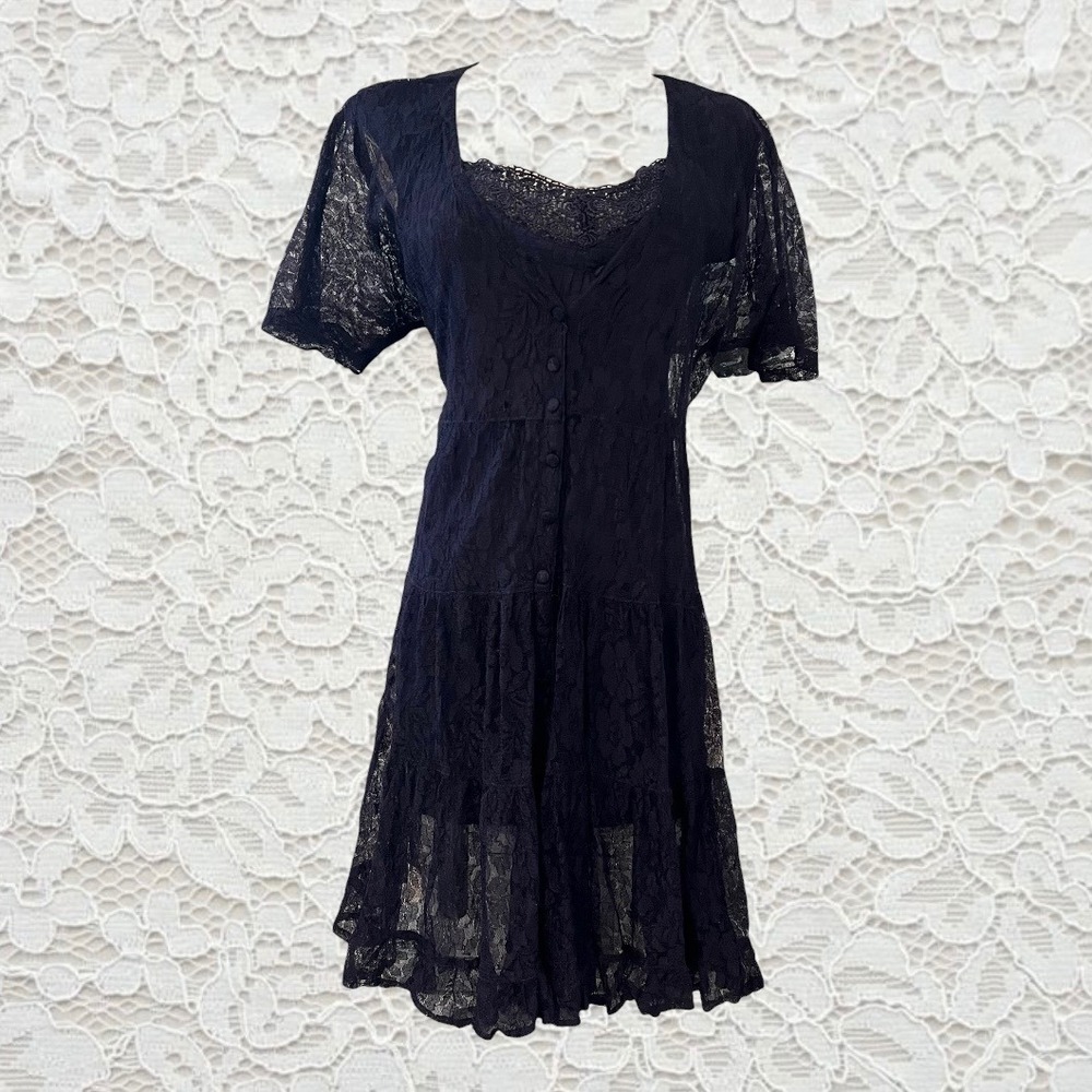 vintage 90s whimsygoth navy lace mini dress